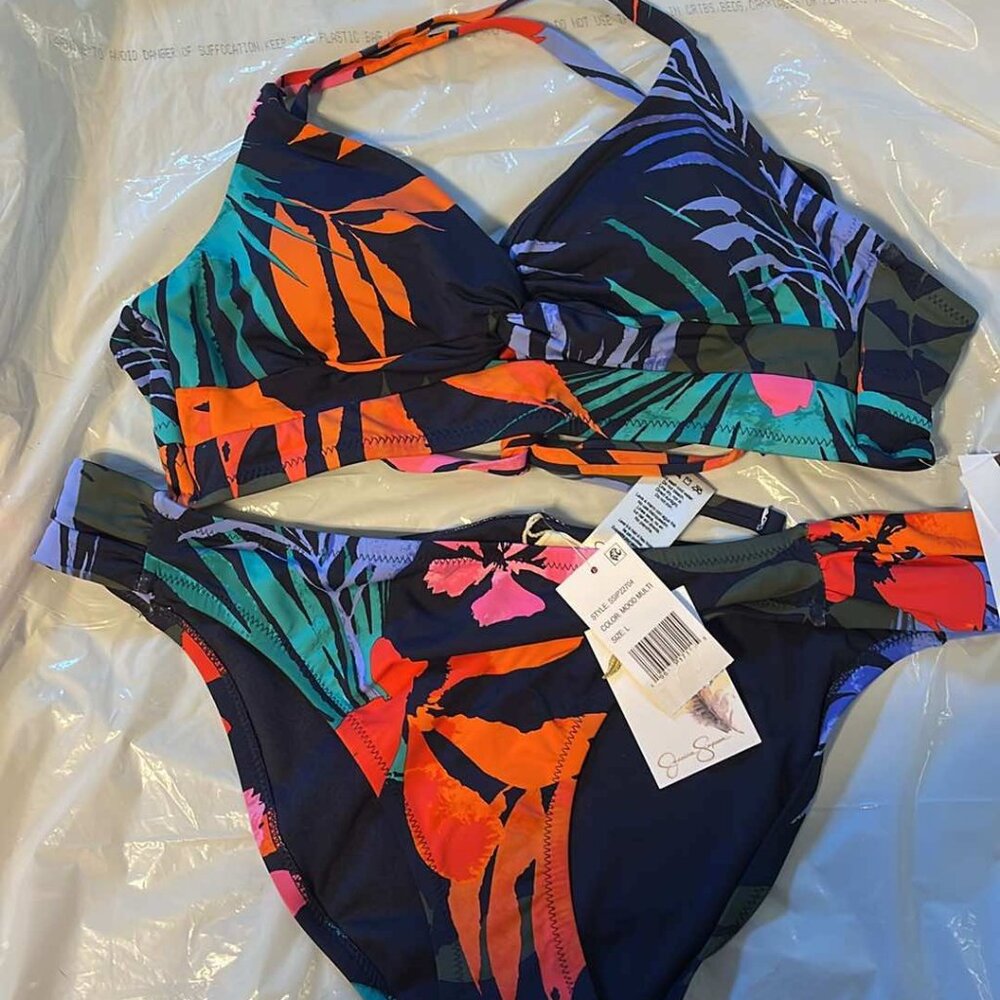 Jessica Simpson Women's Mood Multi Island Paradise Bikini Set Size Large